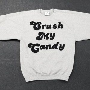 Crush My Candy Embroidered Sweatshirt SMALL Gray Black Cotton Exchange
